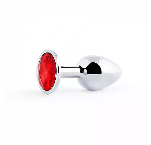 Металлическая серебристая анальная пробка Jewelry Plug с красным стразом - 7,2 см. ⌀ 2,8 см.