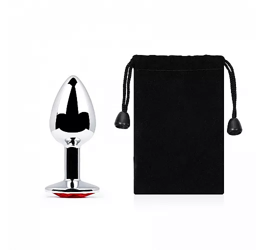 Металлическая серебристая анальная пробка Jewelry Plug с красным стразом - 7,2 см. ⌀ 2,8 см.