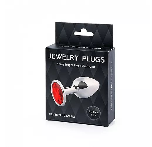 Металлическая серебристая анальная пробка Jewelry Plug с красным стразом - 7,2 см. ⌀ 2,8 см.