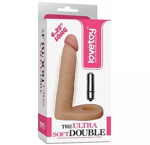 Телесная вибронасадка для двойного проникновения The Ultra Soft Double-Vibrating - 15,8 см.