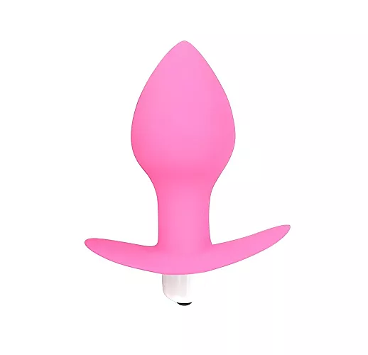 Розовая силиконовая анальная пробка "Sweet Toys Silicone" с вибрацией и ограничителем - 8 см.