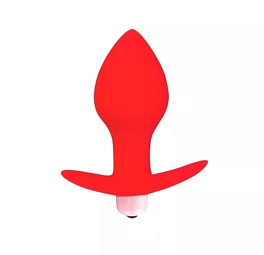 Красная силиконовая анальная пробка "Sweet Toys Silicone" с вибрацией и ограничителем - 8 см.