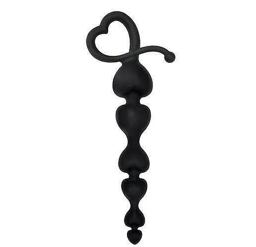Чёрная анальная цепочка с звеньями-сердечками HEARTY ANAL WAND SILICONE - 18 см.