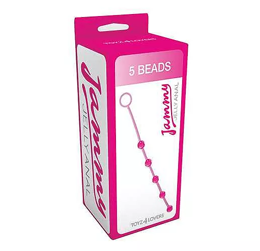 Розовая анальная цепочка с 5 шариками JAMMY JELLY ANAL 5 BEADS PINK - 38 см.