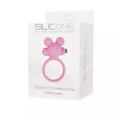 Розовое эрекционное виброкольцо TEDDY COCKRING SILICONE