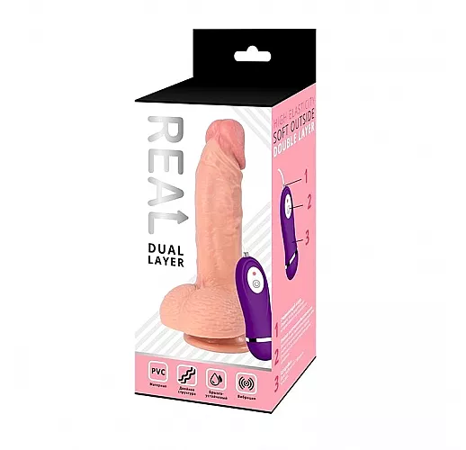 Реалистичный вибратор Real "Dual Layer" с 10 режимами вибрации и пультом управления - 21,5 см.