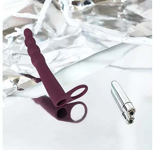 Силиконовый страпон Bramble Vinous для двойного проникновения, с 10 режимами вибрации - 16,5 см.