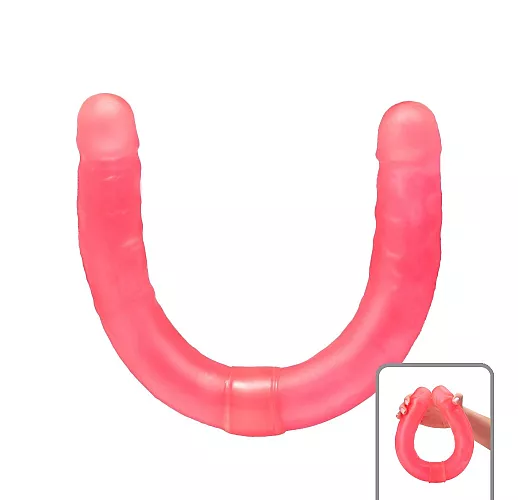 Розовый двусторонний гелевый фаллоимитатор - 44 см.