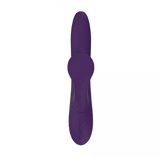 Фиолетовый вибратор с клиторальным стимулятором Nalone Peri - 23,3 см.