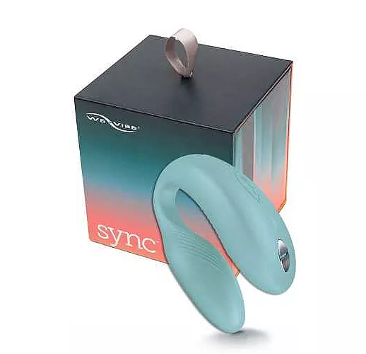 Голубой вибромассажер для пар We-Vibe Sync Aqua на радиоуправлении