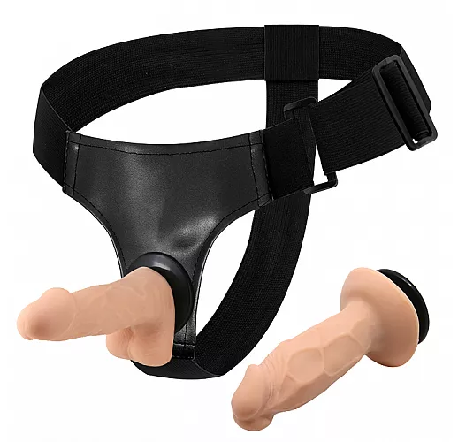 Женский страпон Jessica Strap On Beginner с анальной и вагинальной насадками - 10,5 и 10 см.