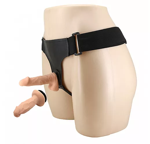 Женский страпон Jessica Strap On Beginner с анальной и вагинальной насадками - 10,5 и 10 см.