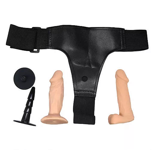 Женский страпон Jessica Strap On Beginner с анальной и вагинальной насадками - 10,5 и 10 см.