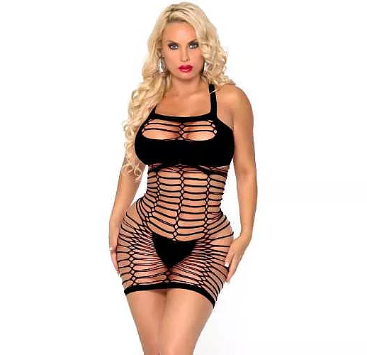 Соблазнительное платье-сетка с имитацией лифа и трусиков SLASH & BURN SEAMLESS DRESS S-M-L черный