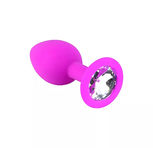 Фиолетовая силиконовая анальная пробка "Violet Bung" с прозрачным кристаллом - 7,5 см. ⌀ 2,8 см.