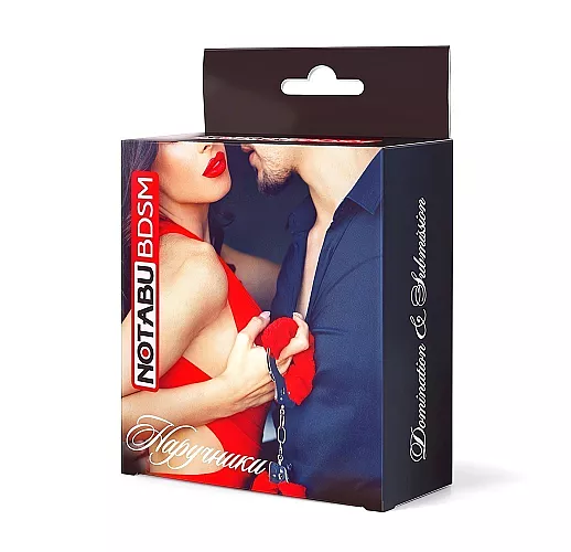 Металлические наручники Notabu D&S "Like Steel" с наружной меховой отделкой красного цвета