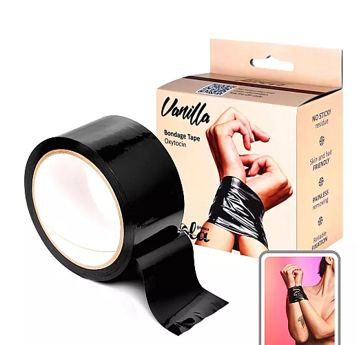 Чёрная бондажная лента Vanilla "Oxytocin" «body скотч» для надежной фиксации - 20 метров