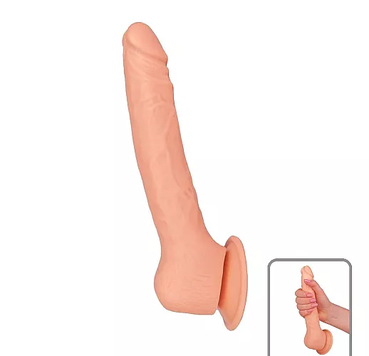 «Стоячий» телесный рельефный фаллоимитатор-реалистик из геля, на присоске - 19 см.