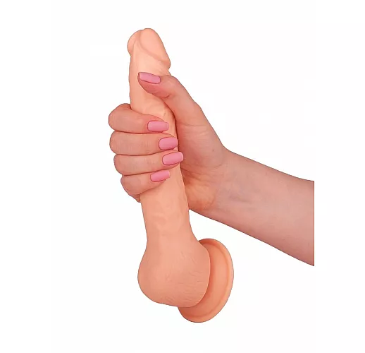 «Стоячий» телесный рельефный фаллоимитатор-реалистик из геля, на присоске - 19 см.