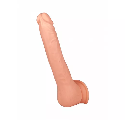 «Стоячий» телесный рельефный фаллоимитатор-реалистик из геля, на присоске - 19 см.