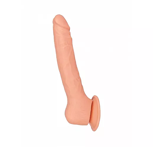 «Стоячий» телесный рельефный фаллоимитатор-реалистик из геля, на присоске - 19 см.