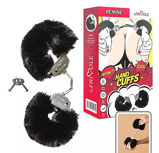 Шикарные наручники Le Frivole "Be Mine Fur" с пушистым мехом чёрного цвета