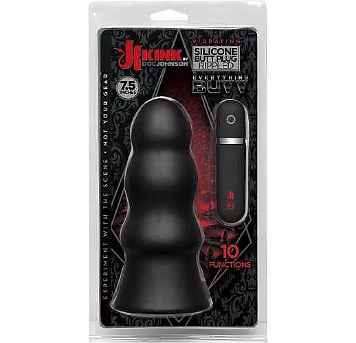 Анальная вибропробка Kink Vibrating Silicone Butt Plug Rippled 7.5  - 19 см.