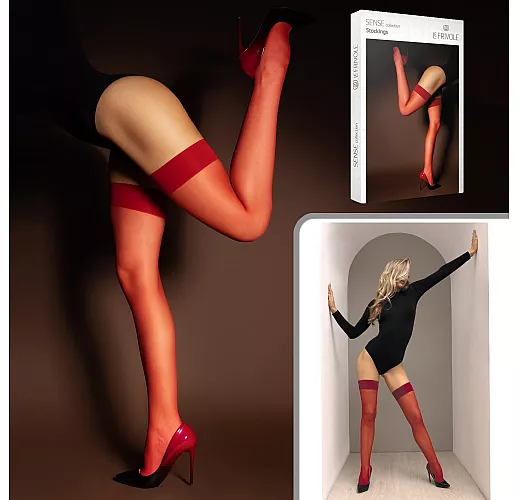 Базовые капроновые чулки из Sense Collection от Le Frivole красного цвета S-M