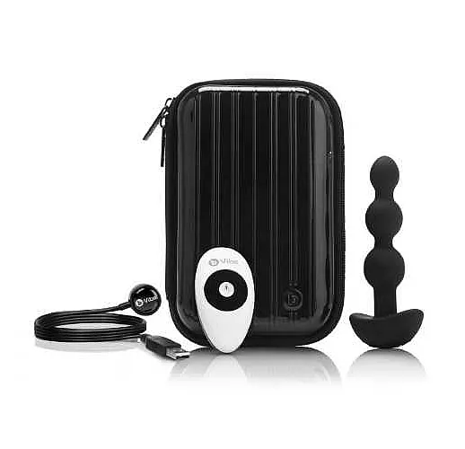 Чёрная анальная виброёлочка TRIPLET ANAL BEADS BLACK - 14 см.