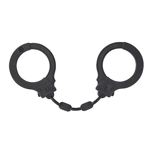 Черные силиконовые наручники Suppression Cuffs Silicone с атласным мешочком для хранения