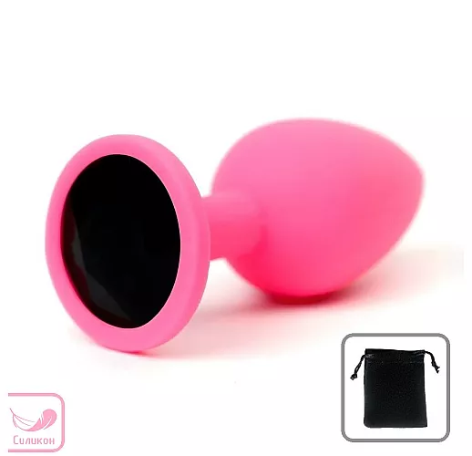 Эксклюзивная силиконовая анальная пробка 4S "Incarnadine" с черным стразом - 7,6 см. ⌀ 2,8 см.