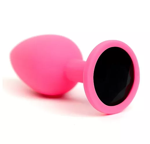 Эксклюзивная силиконовая анальная пробка 4S "Incarnadine" с черным стразом - 7,6 см. ⌀ 2,8 см.