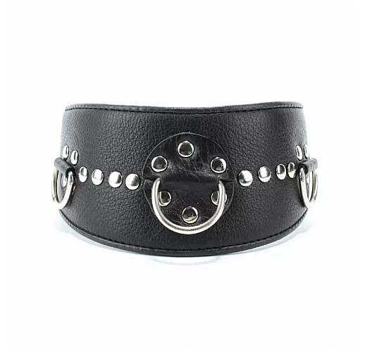 Чёрный ошейник Arsenal Collar из прочной натуральной кожи с декором из металлических заклепок