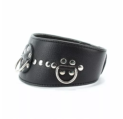 Чёрный ошейник Arsenal Collar из прочной натуральной кожи с декором из металлических заклепок