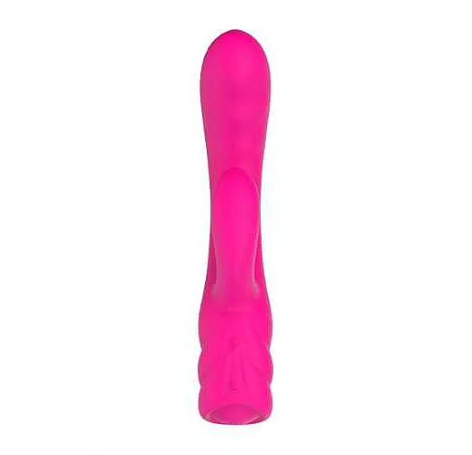 Розовый вибратор с клиторальным стимулятором Nalone PureX2 - 20,7 см.