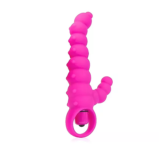 Розовый силиконовый рельефный вибромассажер Cosmo со стимулирующими "точками" - 11,5 см.