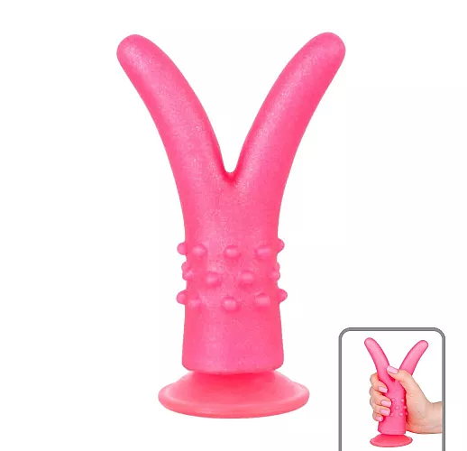 Вагинально-анальный раздвоенный гелевый фаллоимитатор для усиленной стимуляции - 16 см.