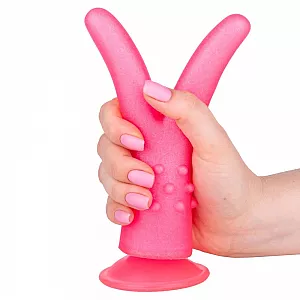 Вагинально-анальный раздвоенный гелевый фаллоимитатор для усиленной стимуляции - 16 см.