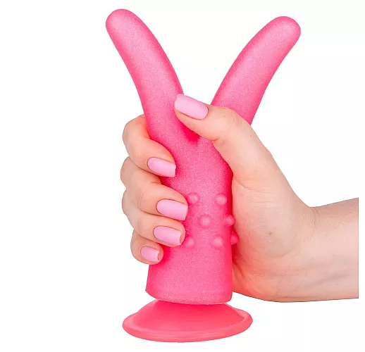 Вагинально-анальный раздвоенный гелевый фаллоимитатор для усиленной стимуляции - 16 см.