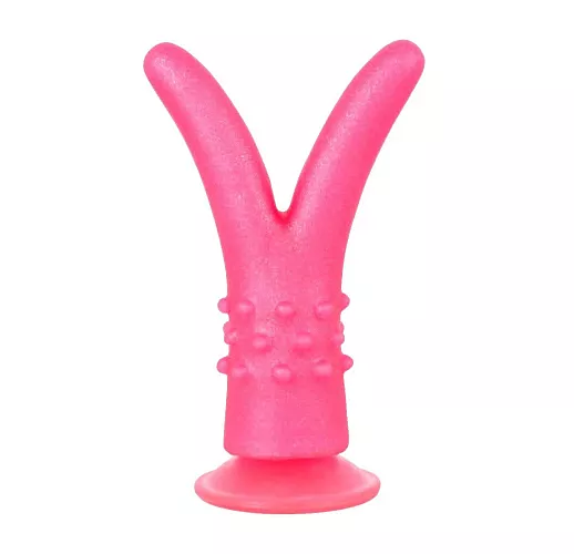 Вагинально-анальный раздвоенный гелевый фаллоимитатор для усиленной стимуляции - 16 см.