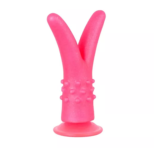 Вагинально-анальный раздвоенный гелевый фаллоимитатор для усиленной стимуляции - 16 см.