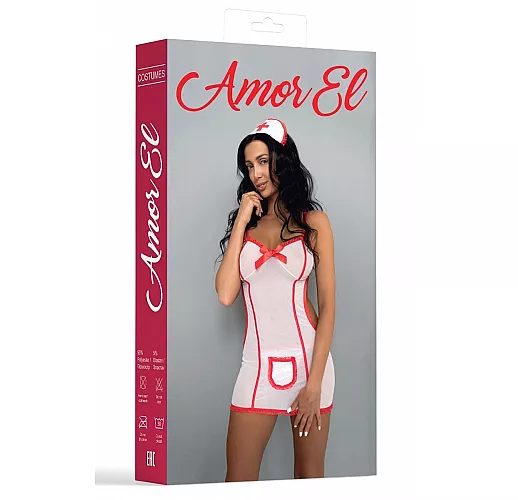 Игровой костюм "Сексуальной медсестрички" из 2 предметов S-M белый с красным