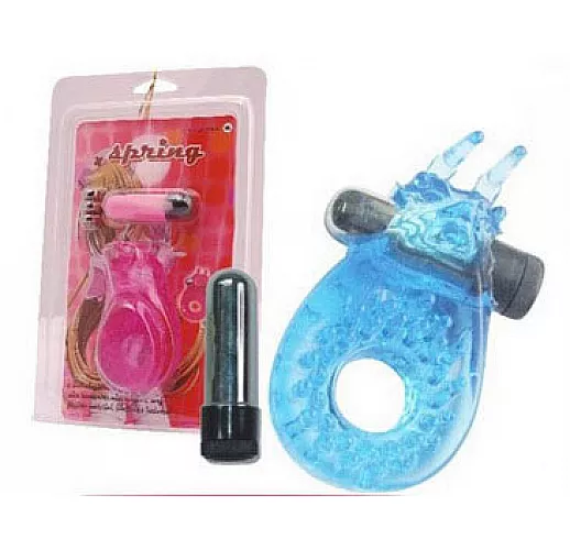 Голубое эрекционное кольцо с вибрацией и усиками для стимуляции клитора