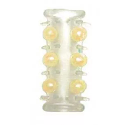 Желтая насадка на фаллос с шипами и бусинами