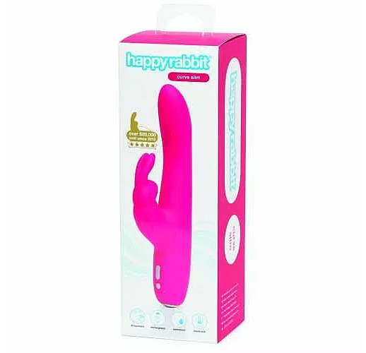 Розовый перезаряжаемый вибратор Rabbit Slimline Curve Rechargeable - 24 см.