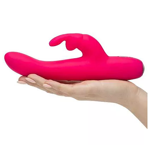 Розовый перезаряжаемый вибратор Rabbit Slimline Curve Rechargeable - 24 см.