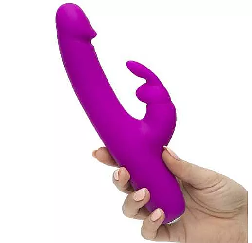 Фиолетовый перезаряжаемый вибратор Rabbit Slimline Curve Rechargeable - 24 см.