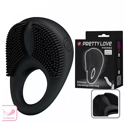 Силиконовое эрекционное кольцо Baile "Thorns" с вибрацией и «клиторальной щёточкой»