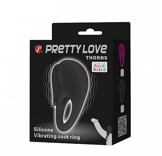 Силиконовое эрекционное кольцо Baile "Thorns" с вибрацией и «клиторальной щёточкой»