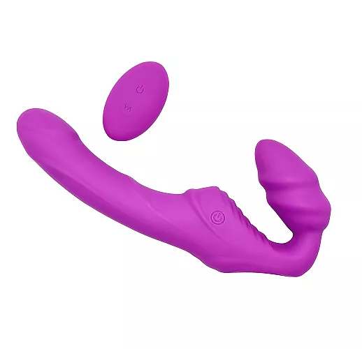 Силиконовый безремневой страпон Cosmo с 9 режимами вибрации, 2 вибромоторами, пультом ДУ, IPX7 и USB